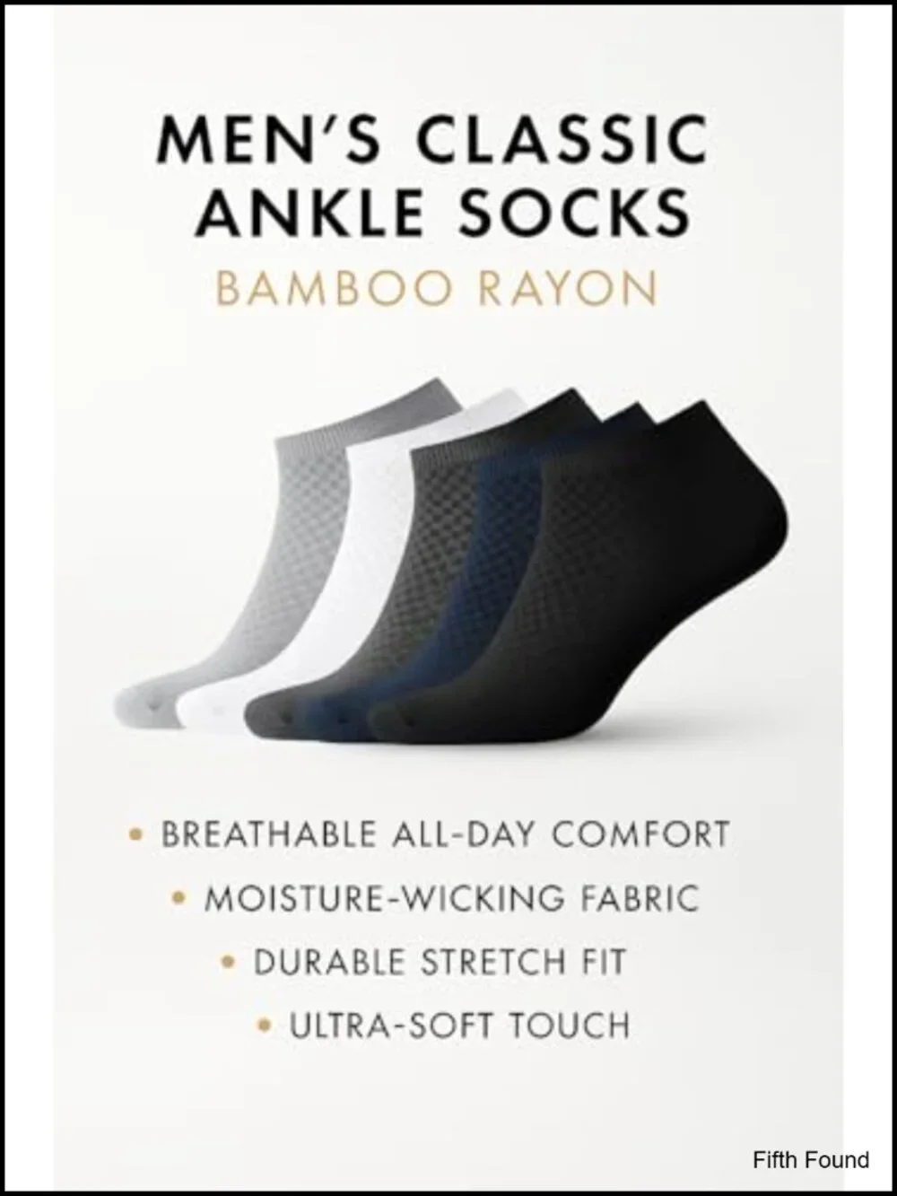 Men's 5-Pair Bamboo Rayon Ankle Socks, Moisture Wicking, Stay-Put Cuffs, Gift